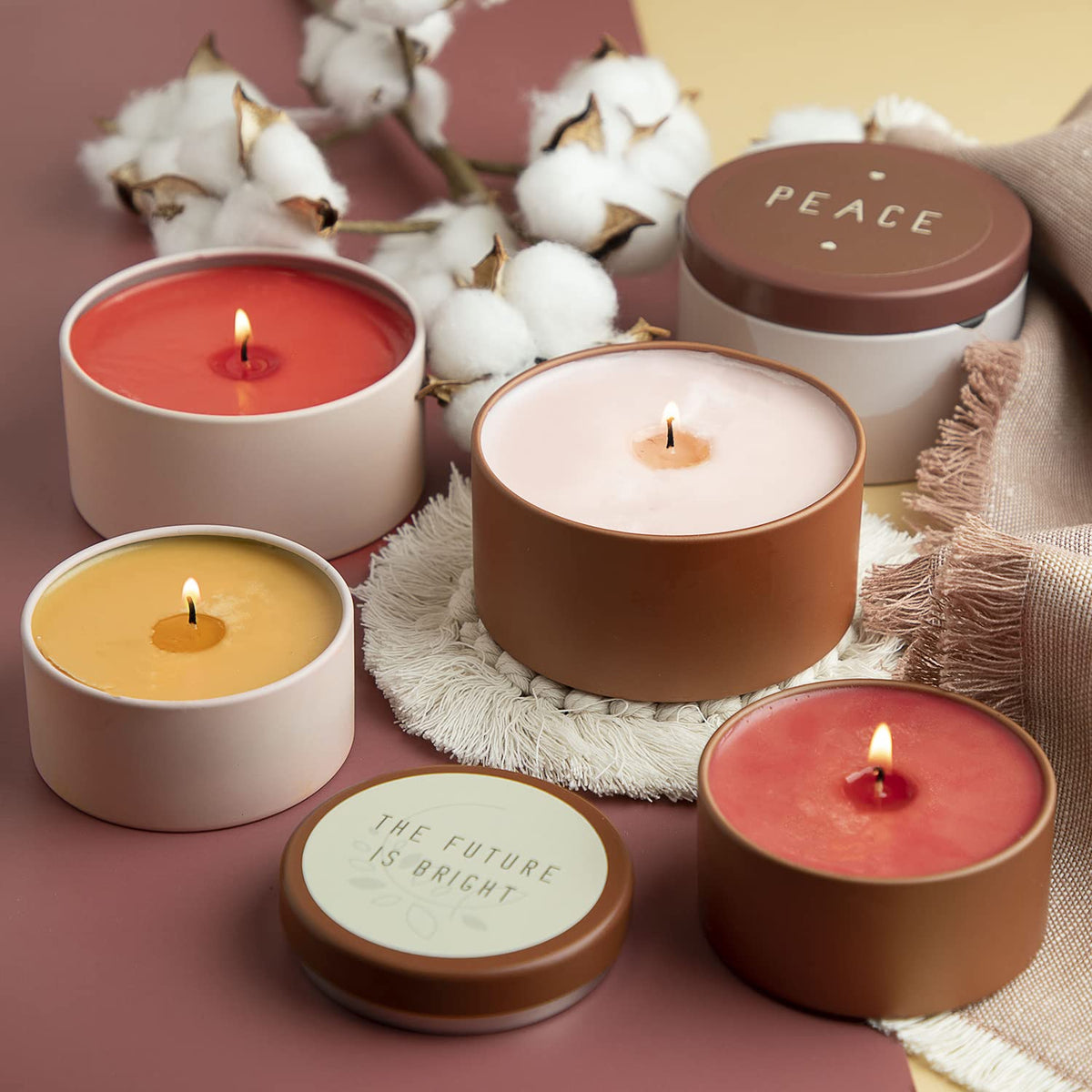 Hearth & Harbor Tin Candle Jars for Making Candles - DIY Candle Containers with Lids - Metal Candle Jars - Bulk Tins Storage for Candle - (12 Pieces) - (8 Ounces) - Solid Peach and Copper