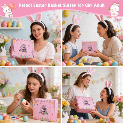 Ithmahco Easter Gifts for Teens Girls Women Adults, Easter Basket Stuffers for Teens Adults, Teen Girl Easter's Basket Stuffers, Pink Bunny Themed Gift Baskets for Teen Girl Adult Women Daughter