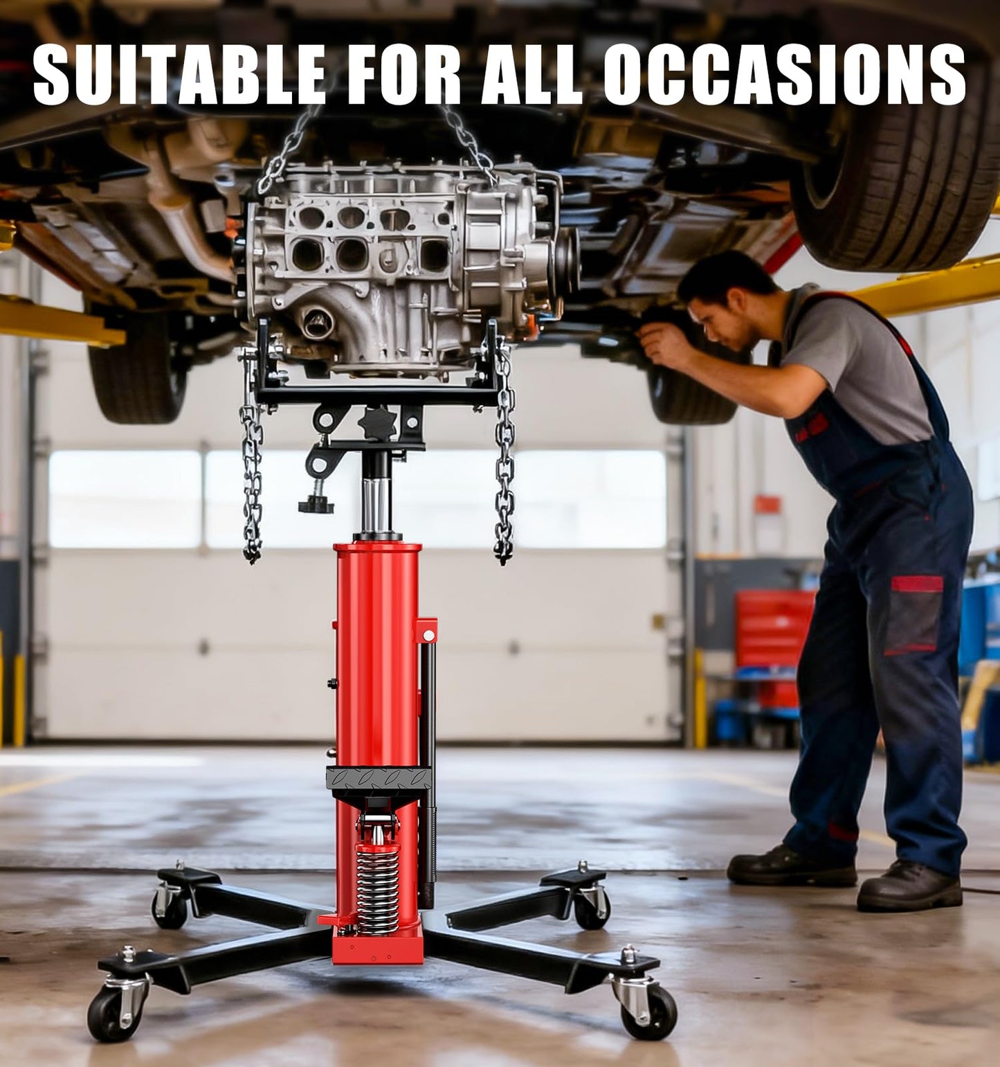 Transmission Jack,32.28"–69.91" High Lift, 1100 Lbs Heavy-Duty Hydraulic Telescoping Transmission Jack,2-Stage Telescoping Transmission Jack with Foot Pedal