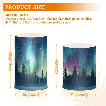 panksolu Flickering Flameless Candles, Aurora Borealis Forest Landscape LED Candles with Remote Timer, Battery Operated Candle for Valentine Wedding Halloween Christmas Decor - Set of 2