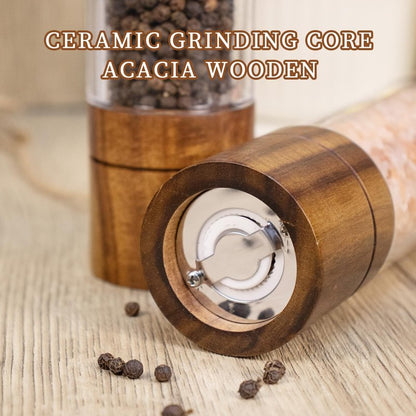 XWXO Acacia Wood Salt Grinder and Pepper Grinder Set Premium Acrylic Salt and Pepper Mill Set, Manual Salt and Pepper Mills- Wooden Shakers with Adjustable Ceramic Core 8 Inches 2 Pack