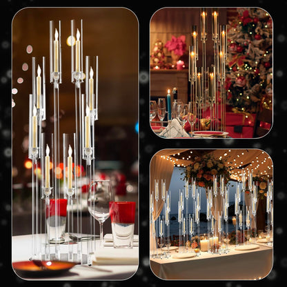 VINCIGANT 4PCS 8 Arms Clear Candelabra Candle Holder for Wedding Decorations,38.5 inches Tall Arcylic Candlesticks Holder with Shade for Table Dinner Party Valentines Day Fireplace Decoration