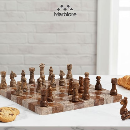 10” Marble Chess Set Coral &amp Red Unique Chess Board with 32 Pieces &amp 2 Extra Queens Luxury 2 Player Chess Game for Adults Elegant Decorative Gift for Women's Day &amp Room Decor