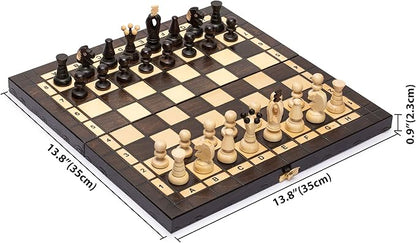 Husaria European International Chess Wooden Game Set King's Continental - 13.8 Inches Medium Size Chess Set with Handcrafted Chessmen and Felted Folding Board