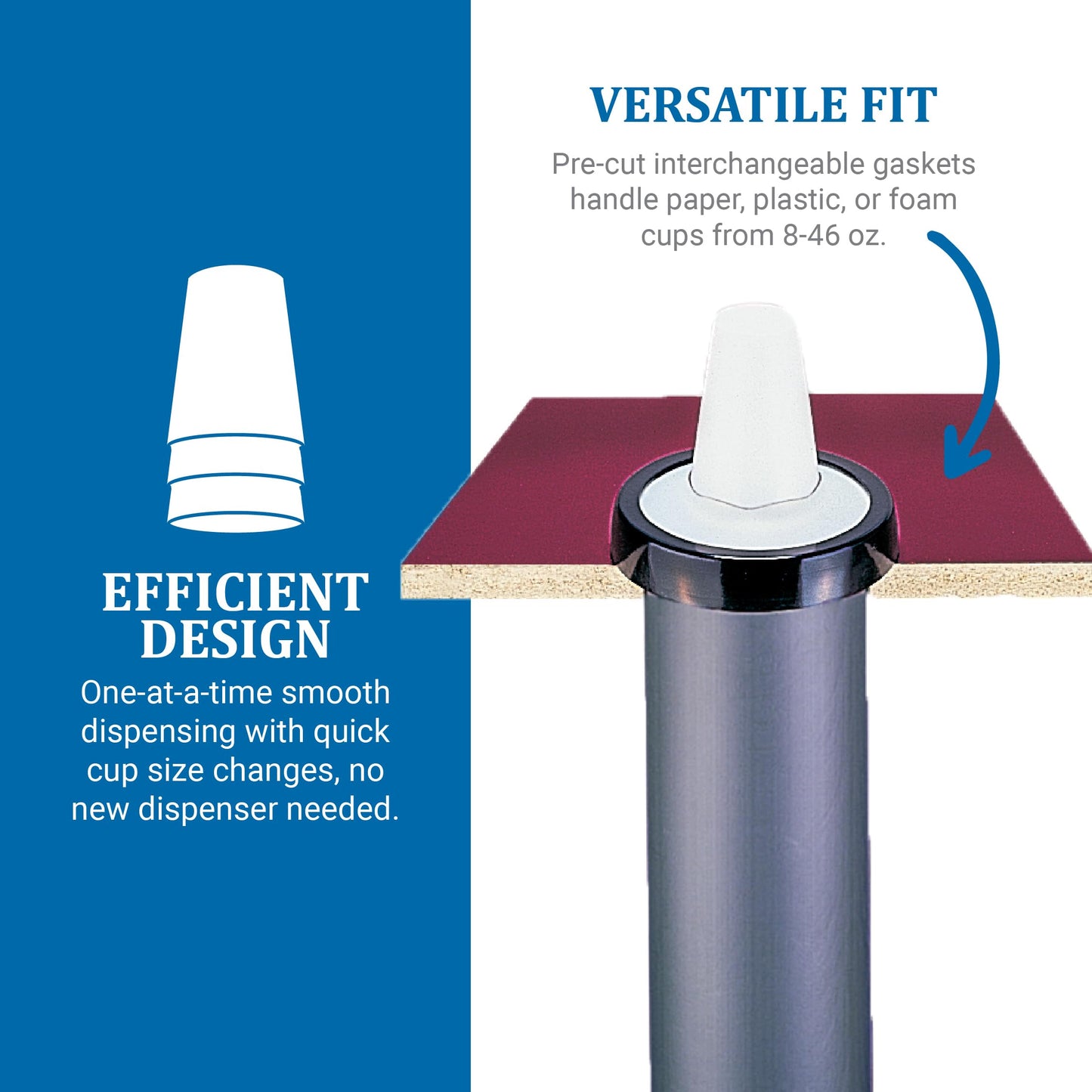 San Jamar Ez Fit Surface Mount Cup Dispenser Fits 6 - 24 Oz Cups with Interchangeable Gaskets for Restaurants, Dining Halls, and Fast Food, Plastic, 18 Inches, Black