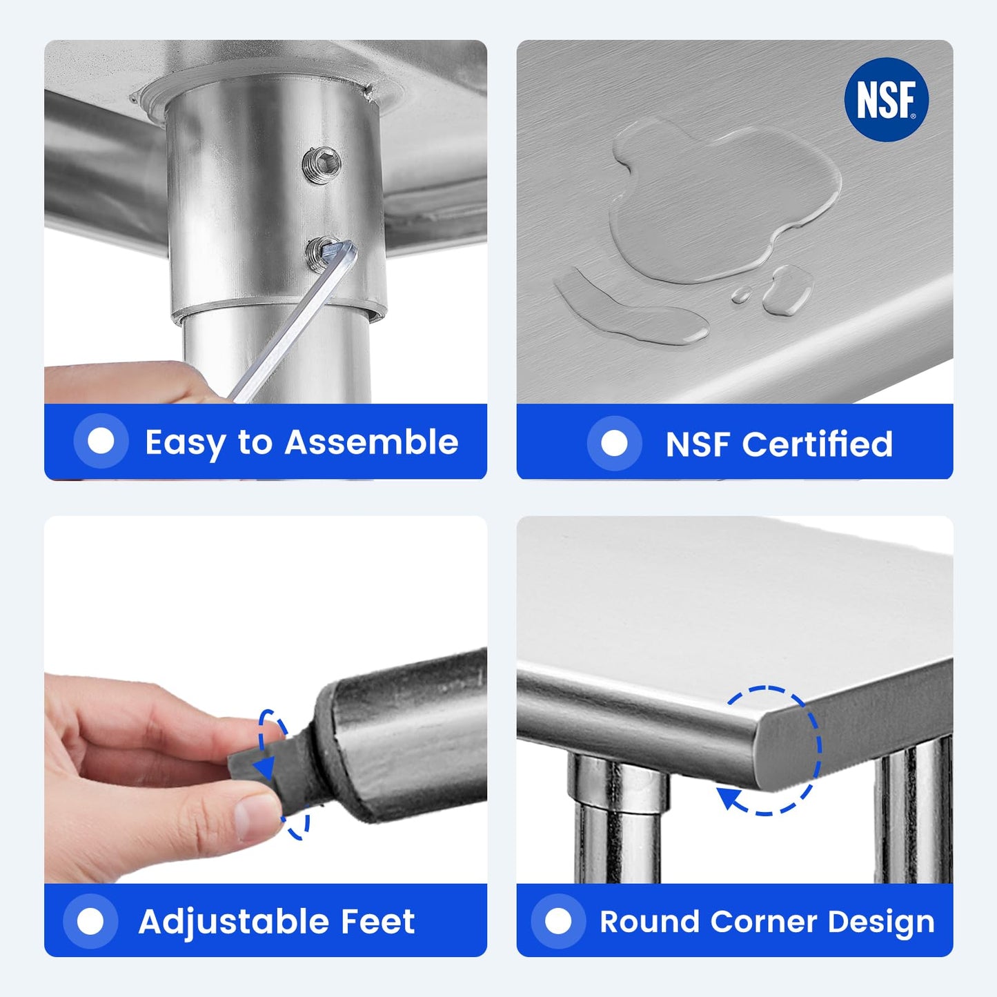 Hally Stainless Steel Table for Prep & Work 24 x 12 Inches, NSF Commercial Heavy Duty Table with Undershelf and Galvanized Legs for Restaurant, Home and Hotel