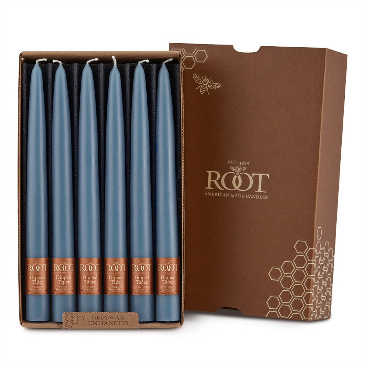 Root Candles Unscented Dinner Candles Premium Beeswax Blend Boxed Candle Set, 9-Inch, Williamsburg Blue, 12-Count