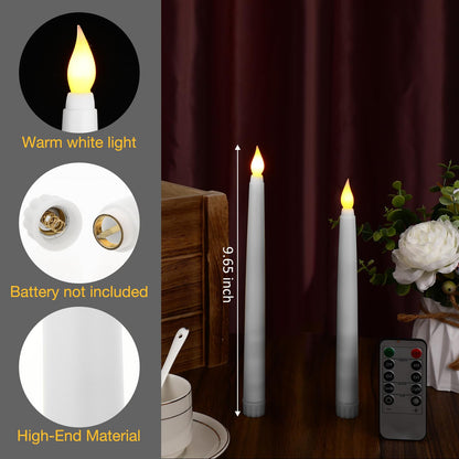Tuanse 24 Pack Flameless Flicker Taper Candles Bulk with Remote and Timer, Battery Operated LED Warm White Taper Candles Light for Home Wedding Decoration Gifts (White,10 Inch)