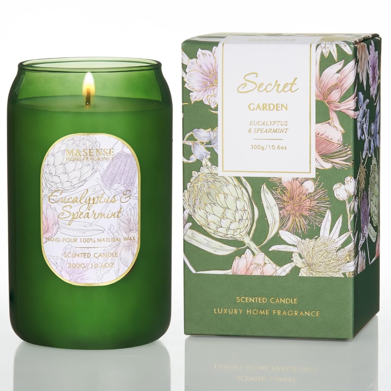 M&SENSE Strong Green Soy Scented Candle - Eucalyptus Mint Candle, 10.6 oz, 60-Hour Burn,Calming Stress Relief Candles Gift for Birthday,Valentine's Day,Mother Day