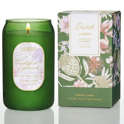 M&SENSE Strong Green Soy Scented Candle - Eucalyptus Mint Candle, 10.6 oz, 60-Hour Burn,Calming Stress Relief Candles Gift for Birthday,Valentine's Day,Mother Day