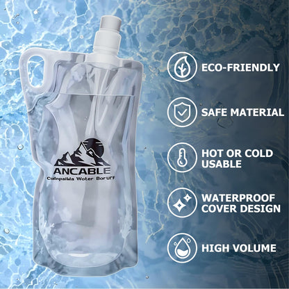 Ancable 1L Hiking Collapsible Water Bottles, 4-Pack 33OZ BPA-Free Foldable Backpacking Water Bottle for Travel Camping Hiking