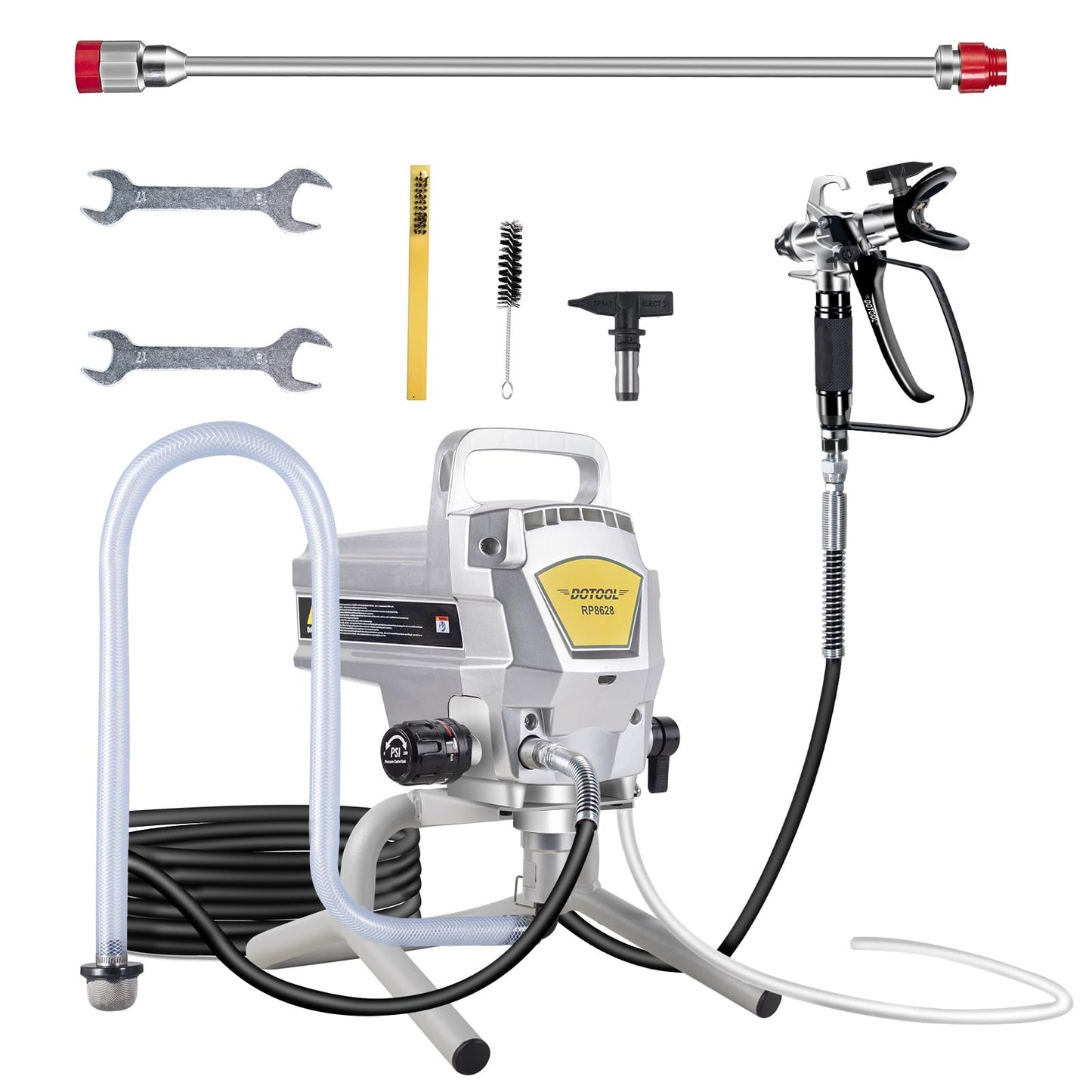 DOTOOL 950W Airless Paint Sprayer,3300PSI High Efficiency Paint Sprayer Gun,Thinning-Free,with Extension Pole Other Accessories,for Home Interior & House Exterior DIY Painting Projects.