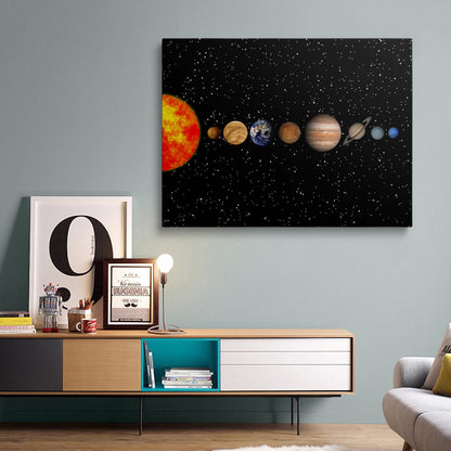 Framed Space Solar System Galaxy Planets Canvas Wall Art Astronomy Interstellar Science Decor Poster For Living Room Bedroom Home Office Artwork Gift Ready To Hang (12x16 Inches)