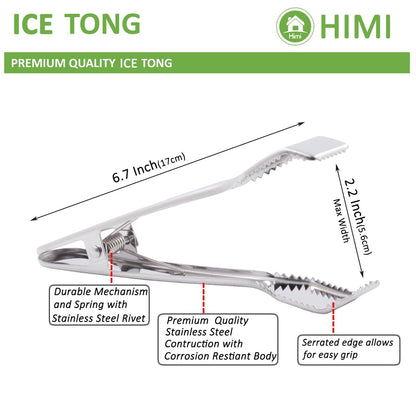 HINMAY Ice Tongs for Ice Bucket 6-3/4 Inch - Set of 2 - Premium 18/8 Stainless Steel Ice Tongs with Teeth for Ice Sugar Cubes Tea Party Coffee Bar Food Serving