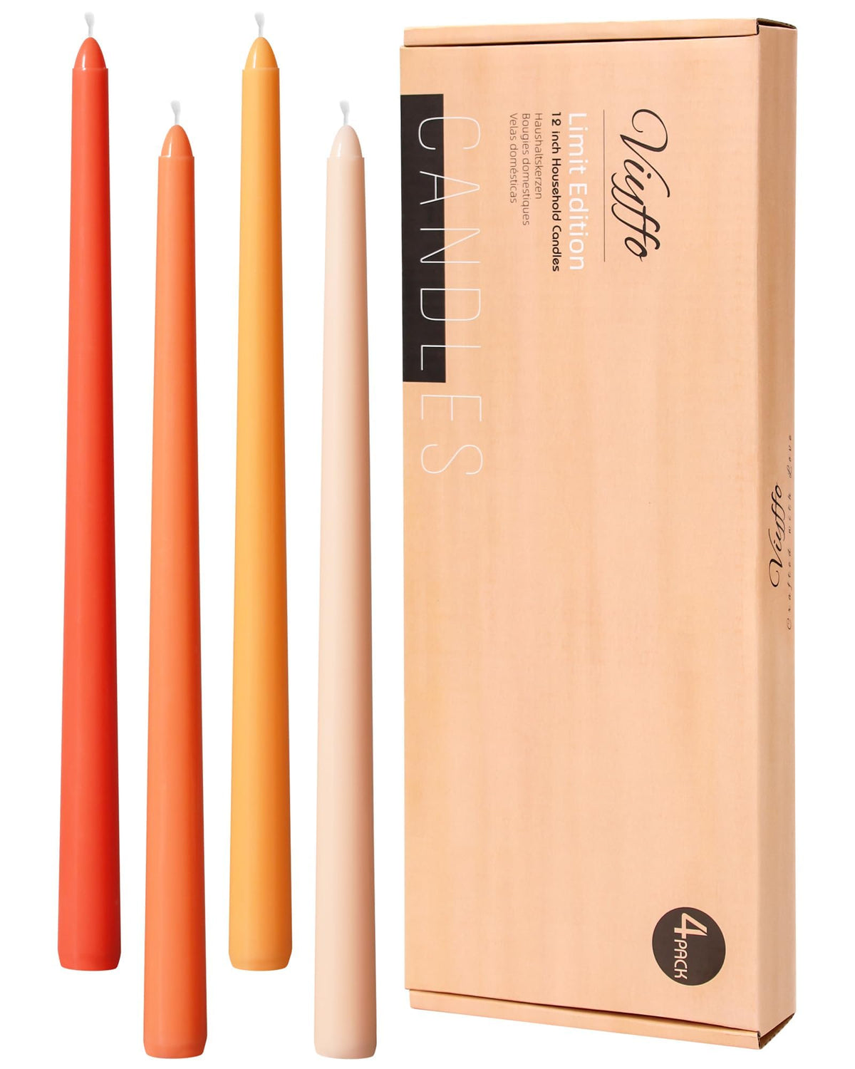 Viyffo 12 Inch Orange Taper Candles 4 Pack Unscented Smokeless Long Tall Tapered Candles for Candlesticks Sticks Wedding Home Decor Dinner