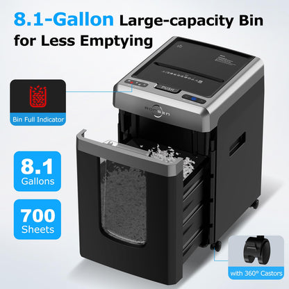 BONSEN 300-Sheet Auto Feed Paper Shredder, 60 Minutes Non-Stop Commercial Grade Heavy Duty Shredders for Office, 8.1 Gallon Micro Cut Document Shredder, P-4 Security Level,58dB Super Quiet