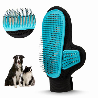 Beenefits 2025 Pet Grooming Glove with Tipped Pin Brush,Special Design Deshedding Glove, Massage Mitt, Perfect Petting Tool for Sensitive Dogs & Cats with Long & Medium Fur - Right-Hand - Blue