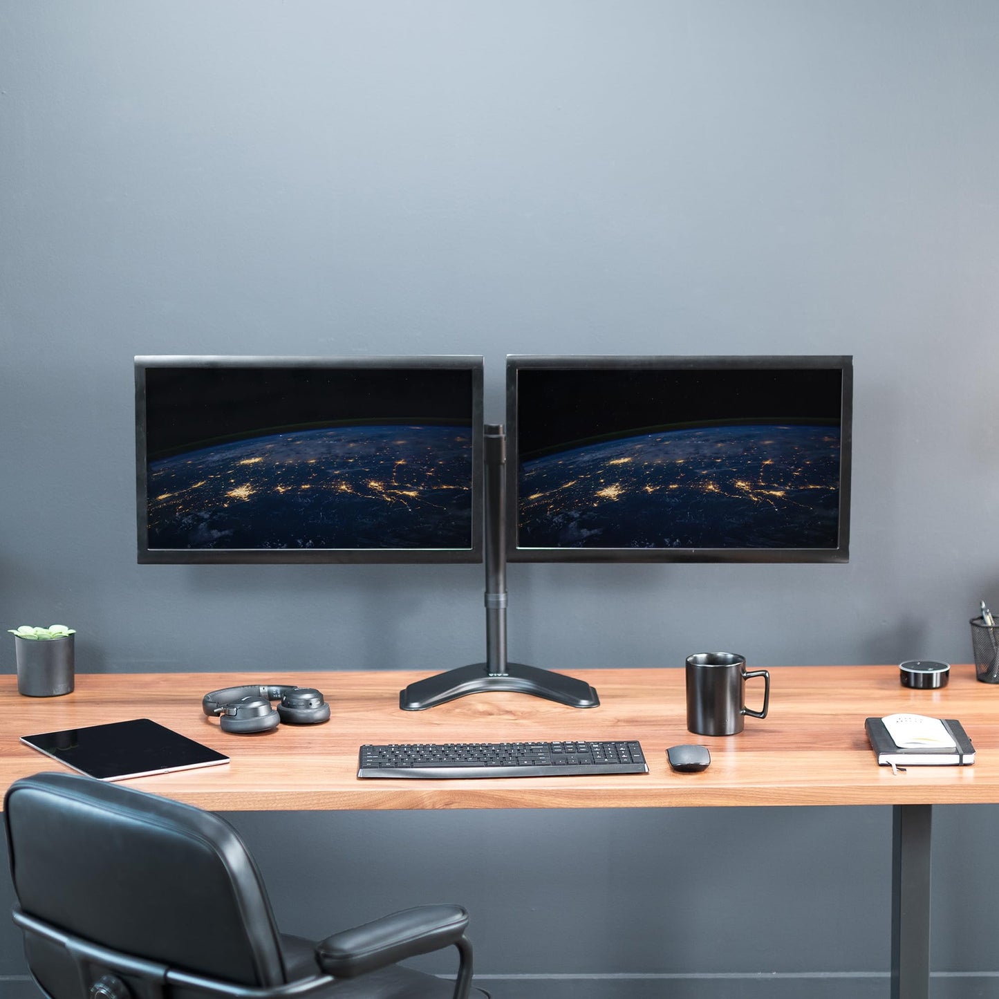 VIVO STAND-V002F Dual LED LCD Monitor Free-Standing Desk Stand for 2 Screens up to 27 Inch Heavy-Duty Fully Adjustable Arms with Max VESA 100x100mm