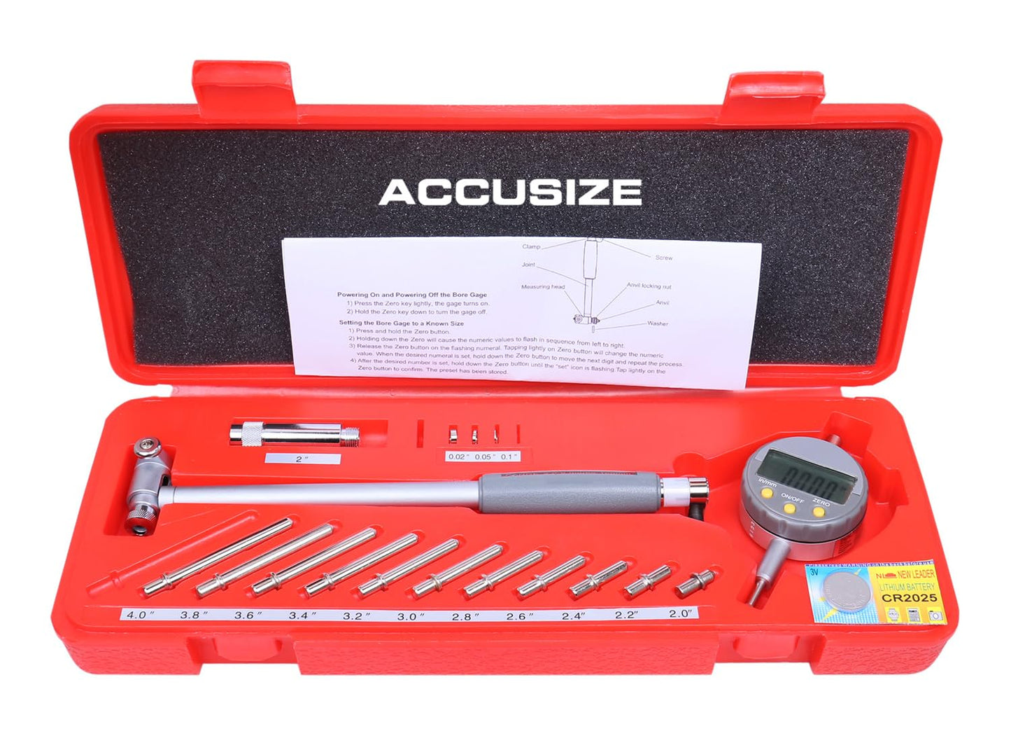 Accusize Industrial Tools 2-6 inch by 0.0005'' Digital Bore Gage, Stem Length 6'', Ee20-5274