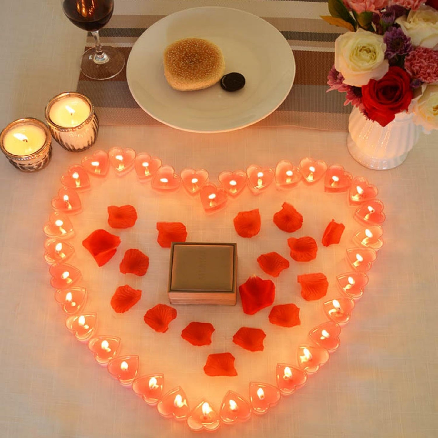Tea Candles Heart Romantic Candle Small Sweet Wedding Party and Home 1.5-2 Hours Extended Burn Time Votive Parties Tealight Wishing Bulk Birthday Halloween Emergency Family 9 Pack (Red)
