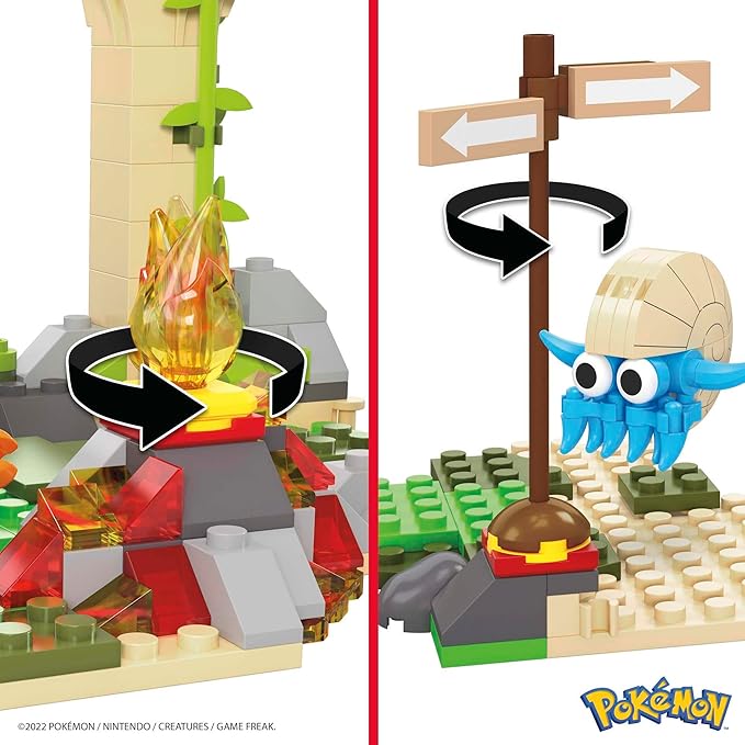 MEGA Pokemon Action Figure Building Toy Jungle Ruins with 464 Pieces Motion and 3 Characters Cubone Charmander Omanyte Gift Idea for Kids