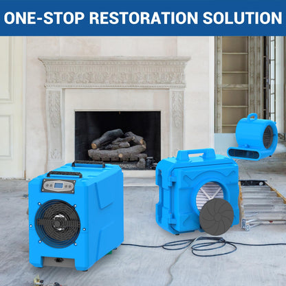 MOUNTO Restoration Equipment Bundle – 6× AM33 Air Movers, 1× DH80 Compact Dehumidifier, 1× HEPA 500 Air Scrubber – Complete Water Damage Restoration Package