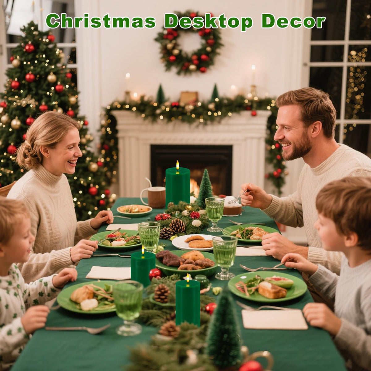 Green Flameless Candles, Set of 3 Flickering LED Candles with Remote & Timer, Dimmable Real Wax Electric Pillar Candles Battery Operated, Candles Light for Home St. Patrick's Christmas Decor (Green)