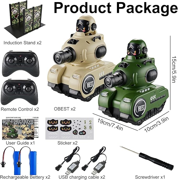 2 Pack Remote Control Battle Tanks RC Battle Tanks with Infrared System Hobby RC Cars RC Tank that Shoots with HP Station Military Army Toys Christmas Birthday Gifts for 6-12 Year Old Boys Girls