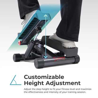 Sunny Health & Fitness Mini Stepper for Exercise at Home, Stair Step Workout Machine with Resistance Band and Over 300lb Weight Capacity, Optional Twist Motion and Free SunnyFit App Connection