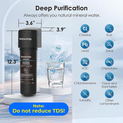 Waterdrop 10UA Under Sink Water Filter System, Reduces PFAS, PFOA/PFOS, Lead, Chlorine, Bad Taste & Odor, Under Counter Water Filter Direct Connect to Kitchen Faucet, NSF/ANSI 42 Certified, 8K Gallons