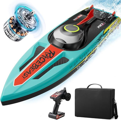 Brushless RC Boat 40+MPH Remote Control Boats for Adults Kids 19 Big Racing Boat for Salt Water Lake River with Self-Righting LED Lights Fishing Function Fast High Speed with Carry Bag