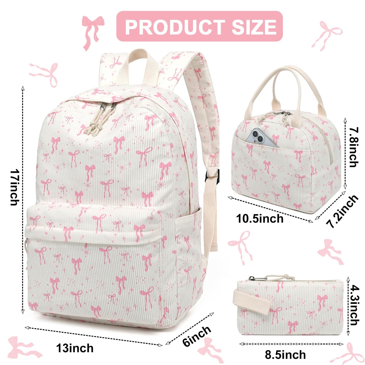 BTOOP School Backpack for Girls Kids Teens Cute School Bookbag Set with Insulated Lunch Box Pencil Case