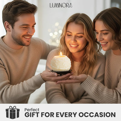 Spiral Candle with Hollow Round Design, Sculptural Wax Decor Gift, Unique Wick Flame Path, Modern Accent Piece for Shelf, Table, Mantel, and Entryway Display Set (Yellow, Vanilla Scented) - LUMINORA
