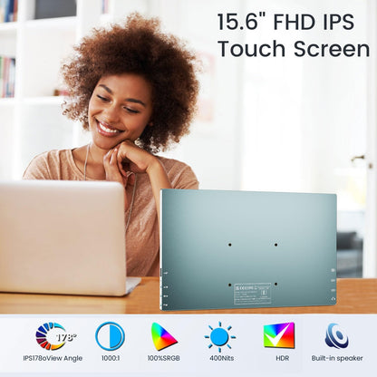 Prechen 15.6'' Touchscreen Portable Monitor, FHD IPS Display with Built-in Speaker & Protective Case, 10-Point Touch Screen, HDMI & USB-C Travel Monitors for Laptop, PC, Phone,Metal Gray + White