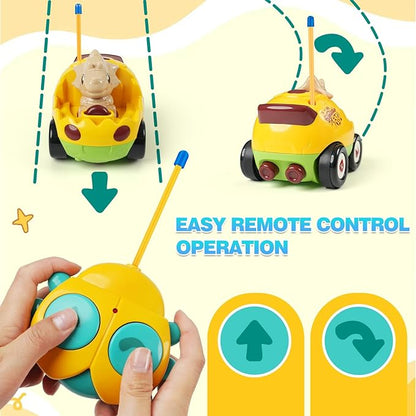 Remote Control Dinosaur Car Toy for Toddlers - Birthday Gift for Boys Ages 18+ Months 2 3 4 5 Year Old - RC Dino Vehicle with Lights and Music Easy Control Toy for Kids