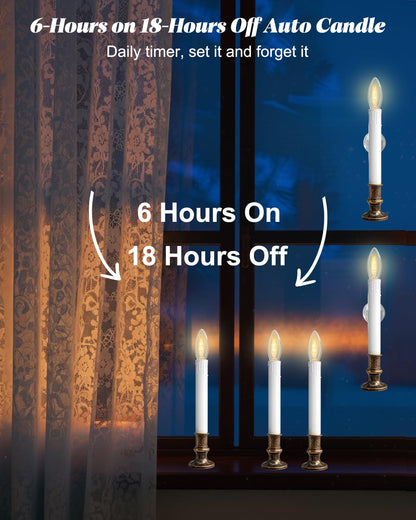 SUNSGNE Battery Operated Window Candles, Flameless Window Candles with Auto Timer for Holiday Home Table Christmas Decor, C26 LED Ultra-Bright Bulbs, 4 Pack, Antique Bronze Base