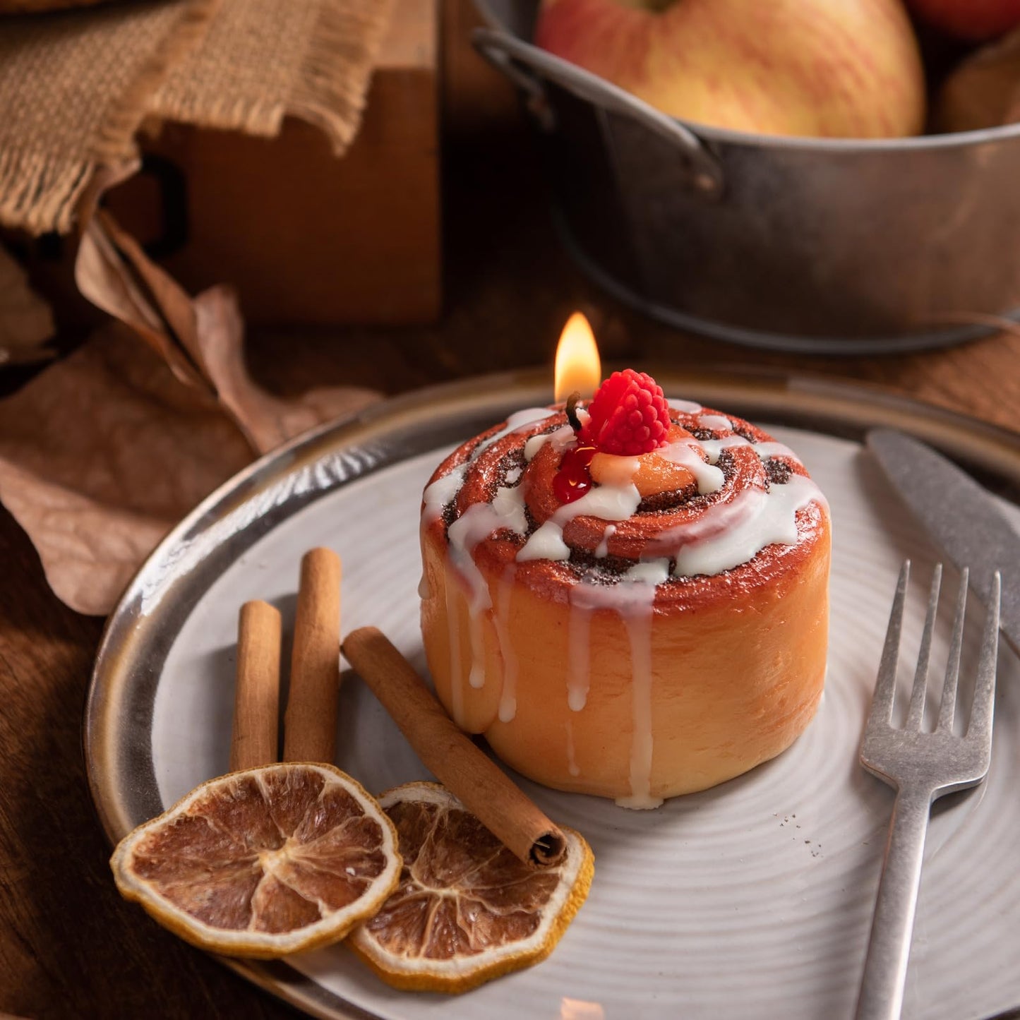 Raspberry Cinnamon Roll Realistic Food Vegetable Wax Candle
