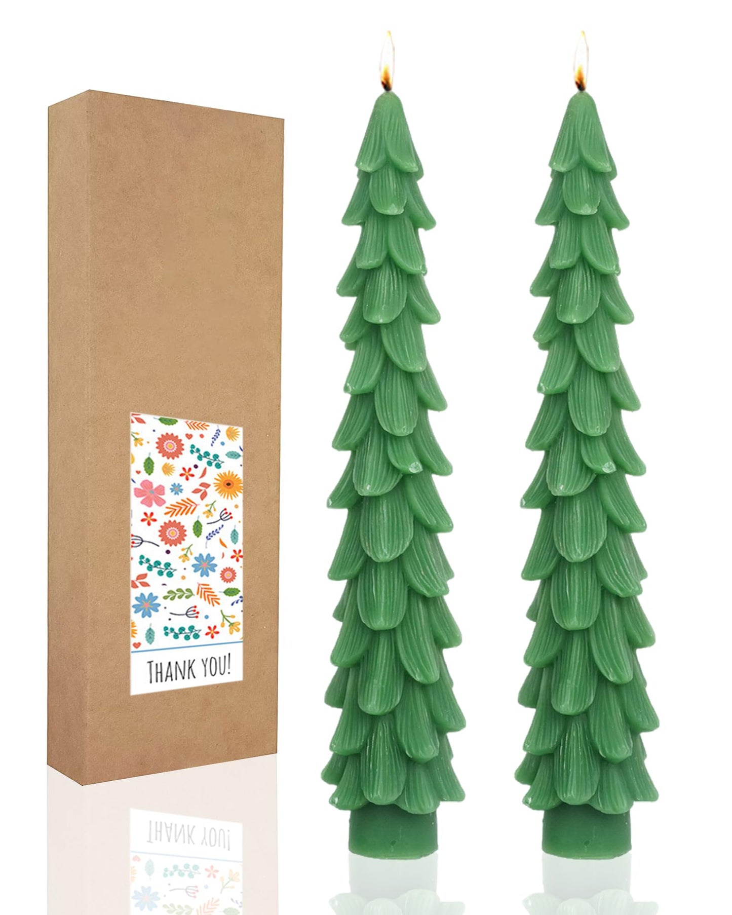 LPUSA Christmas Tree Taper Candles Hunter Green Spruce Candles，Christmas Decor Decoration,Set ot 2,(Hunter Green) 10.5inch