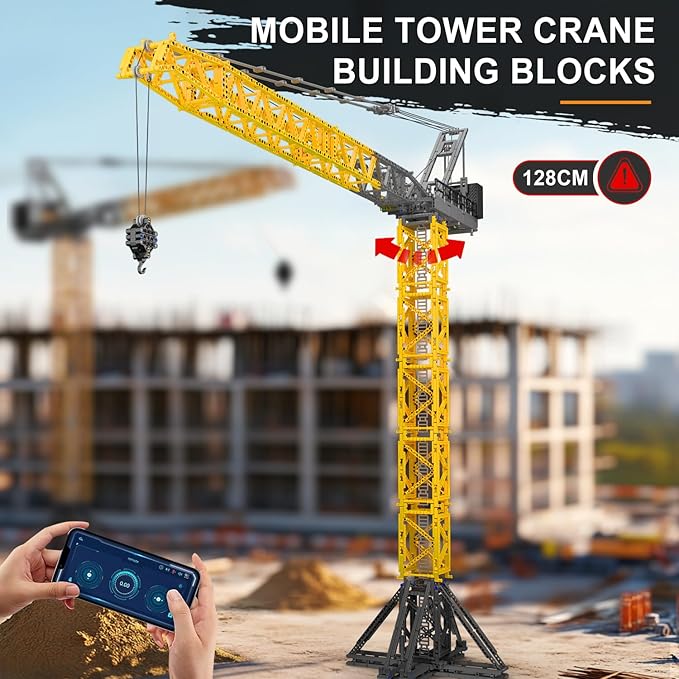 Mould King 17096 Luffing Jib Tower Crane Building Block Set Large Technical Construction Vehicles Crane Truck Model with Motors/APP Remote Control Collectible Set for Adults &amp Teens 14+ Gift (25