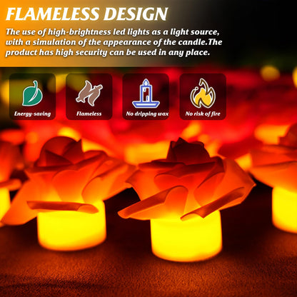 SupBri 12 Pack Led Candles with Artificial Flowers, 200+Hour Battery Operated Tea Lights Candles for Centerpiece Table, Party, Wedding Decorations (Pink)