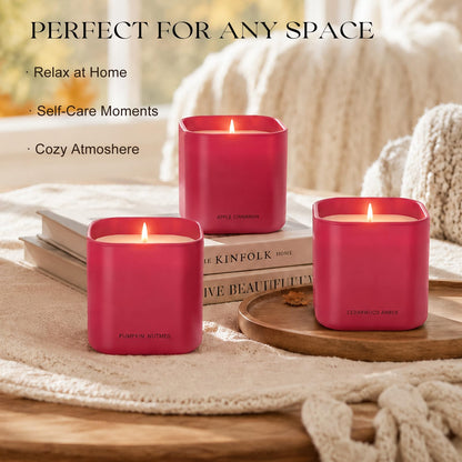 KTFKTF Scented Candle Gift Set for Women – 3 Pack Natural Soy Wax Candles, Apple Cinnamon, Pumpkin Nutmeg & Cedarwood Amber, 90 Hour Burn Time, Aromatherapy Candles for Home, Birthday & Holiday Gifts