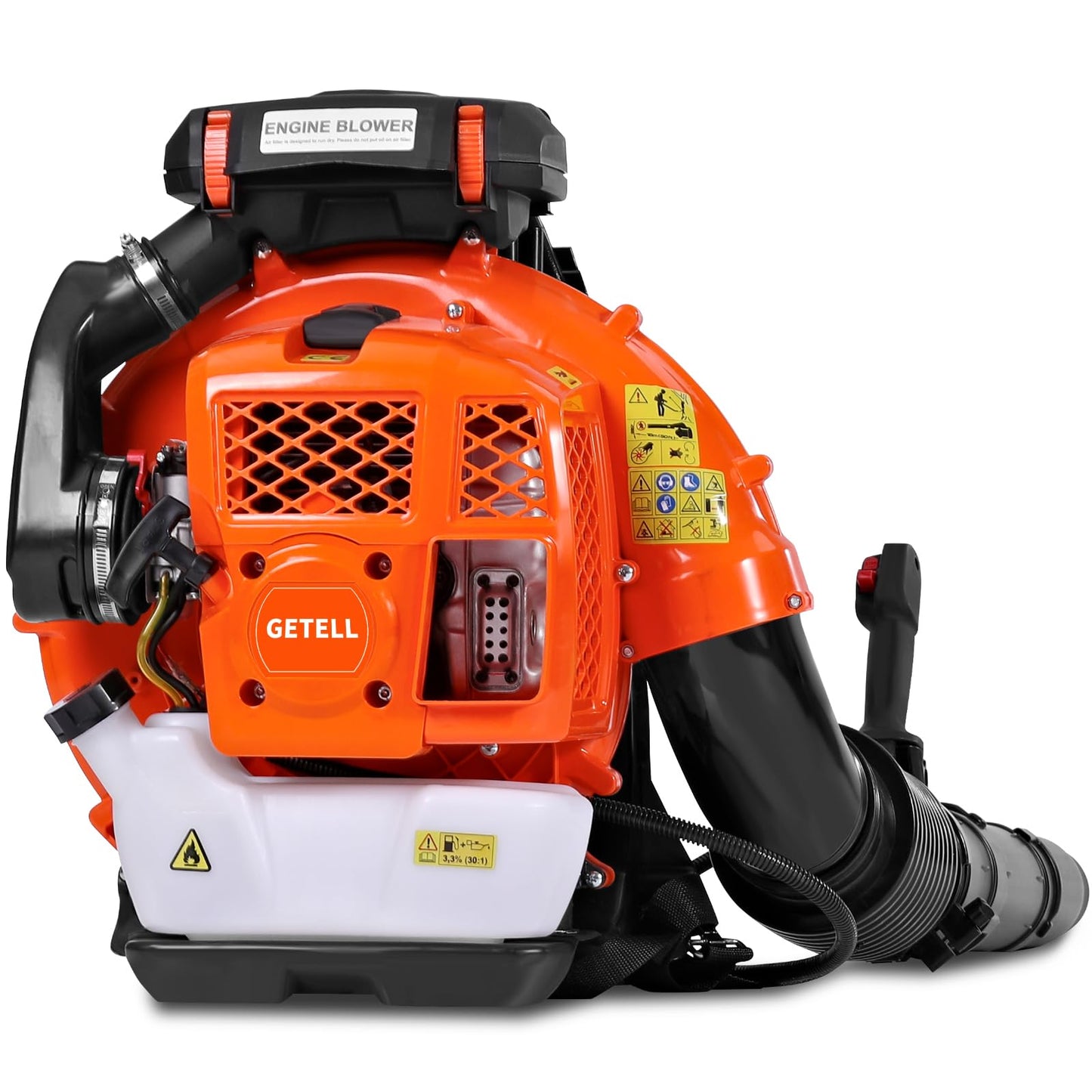 Getell 80cc Gas Backpack Leaf Blower, 900CFM 206MPH 2-Stroke Engine, Heavy-Duty Leaf & Snow Blower for Lawn, Garden & Commercial Use (Orange)