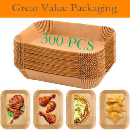 EPLTFCH 300 PCS Air Fryer Liners Disposable, 8.1 * 5.1 inch Air Fryer Paper Fit 2-Basket 8-10QT, Food Grade Baking Paper made for Ninja DZ201,DZ401,DZ550,SL401