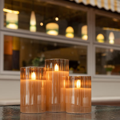 ANGELLOONG Glass LED Flameless Candles Battery Operated with Remote Control, Flickering Candles with Timer, Electric Gold Candles for Home Bathroom Fireplace Decor, Set of 3