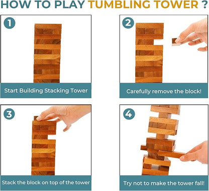 BSIRI Wooden Tumbling Tower Family Game for Senior and Adult and Classic Stacking Party Block for Challenging Your Skills Wood Stack Towers Wooden Board Seniors Games for Adults