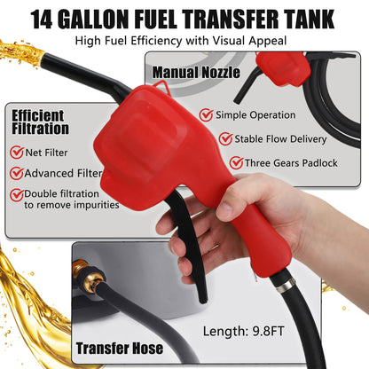 Garvee 15 gal Gas Can, Fuel Caddy with Pump, Fuel Transfer Tanks with 10 ft Delivery Hose Diesel Fuel Can for Cars, Lawn Mowers, Boats,Medium, Gray