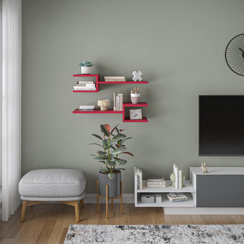 Ada Home Decor Webbs Modern Burgundy Wall Shelf 6.69'' H x 29.53'' W x 7.87'' D/Wall Storage/Shelving Unit