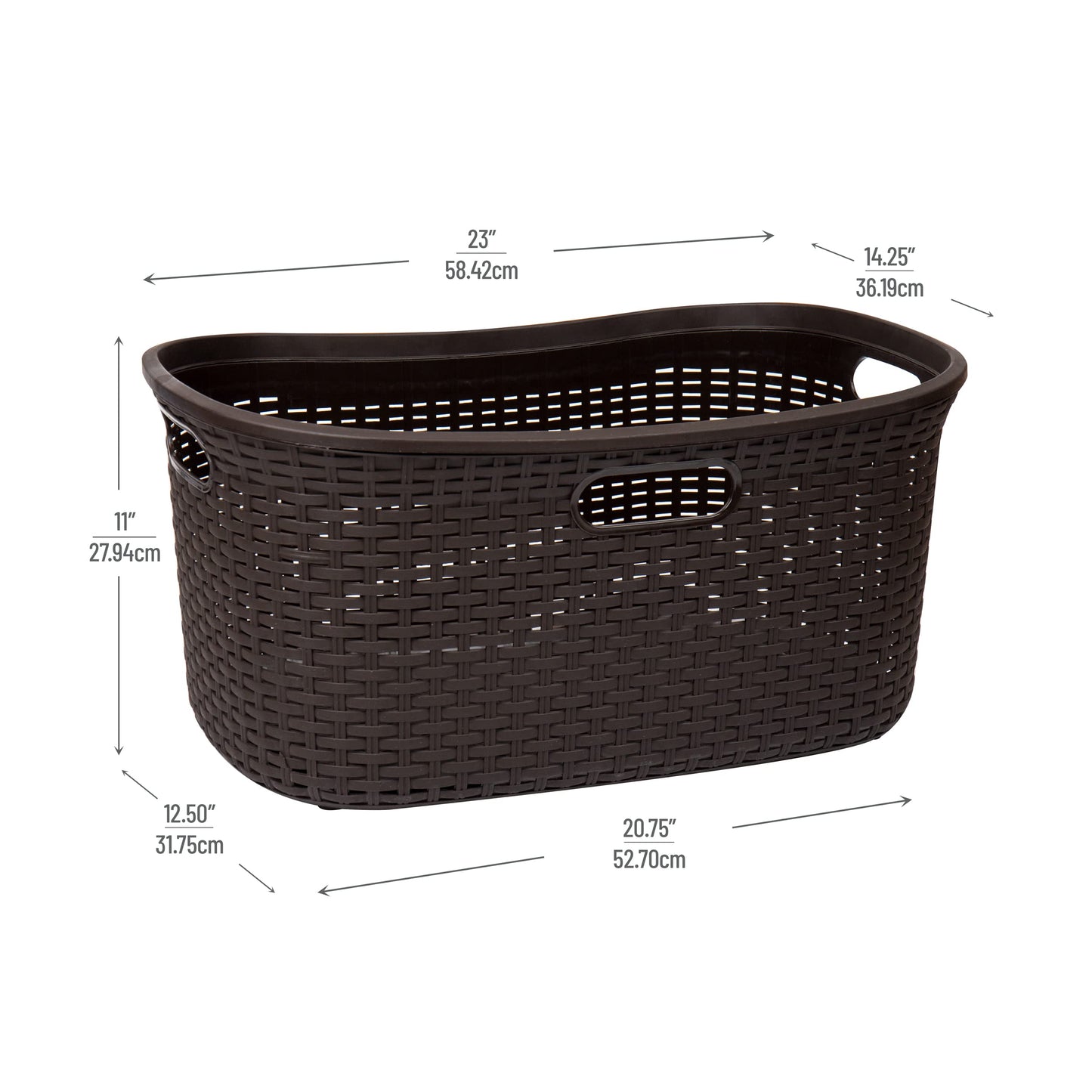 Mind Reader 40L Laundry Basket, Clothes Hamper, Wicker Design, Plastic, 23"L x 14.5"W x 11"H, Set of 2, Brown
