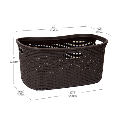 Mind Reader 40L Laundry Basket, Clothes Hamper, Wicker Design, Plastic, 23"L x 14.5"W x 11"H, Set of 2, Brown
