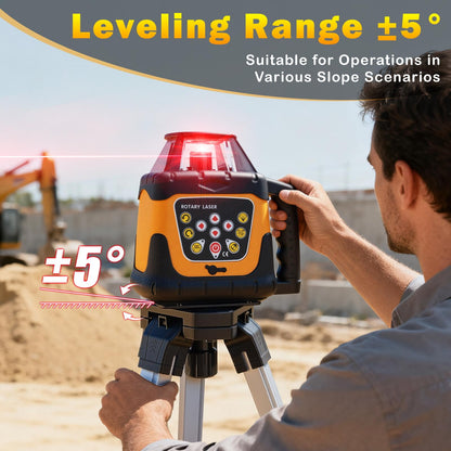 Red Rotary Laser Level 2000ft, 360 Degree Self Leveling Laser Level Kit with Receiver Remote Control and Surveying Tripod 16.4ft Staff, 5 Rotation Speeds& 4 Angles Adjustment,IP66 Waterproof.